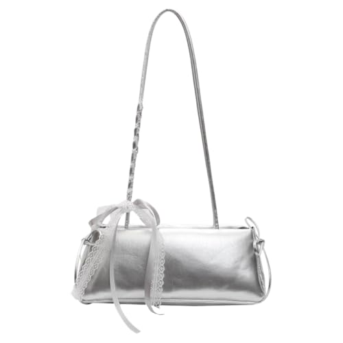 Junerain Frauen Leder -Umhängetasche mit Fliege Handtasche for den täglichen Gebrauch (Silber) von Junerain