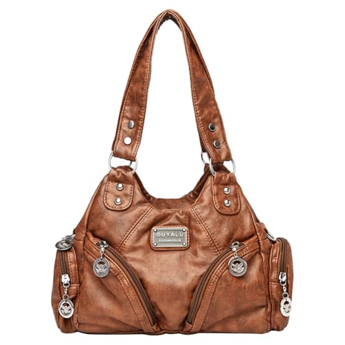 Junerain Frauen Retro Niet Schultertasche Mehrere Taschen Leder Tote Abnehmbarer Riemen Casual Unterarmtasche Weibliche Reisehandtasche von Junerain