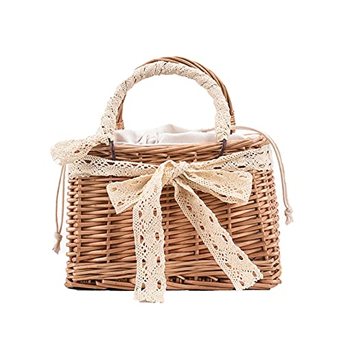 Junerain StrohHandtasche, VintageRattan, gewebte DamenTragetasche, RetroDamen, Rattan, gewebte Perlen, Sommer, Strand, Tragetasche, Perlen, MiniKorb, Handtasche, Geldbörse für Reisen, täglichen von Junerain