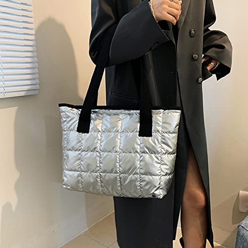 Junerain Tragbare Nylon Tuch Umhängetaschen Weibliche Casual Tote Handtaschen Große Kapazität Gesteppte Einkaufstaschen for Mädchen Frauen Straße von Junerain