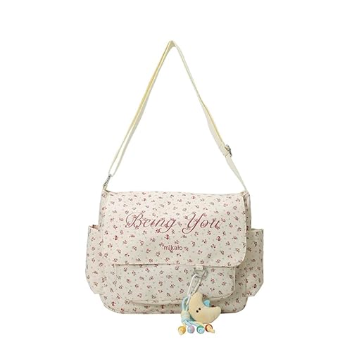 Junerain Weibliche Nylon -Umhängetasche mit Anhänger großer Schlingbeutel Blumentasche (rot) von Junerain