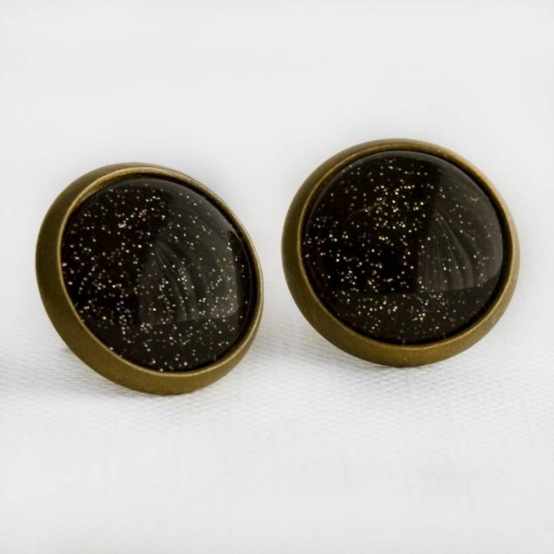Charcoal Sparkle Post Ohrringe in Antike Bronze - Schwarz Mit Silber Und Multicolor Glitter Baumelnden Ohrringen Charcoal Sparkle Post Ohrringe in Antike Bronze - Schwarz Mit Silber Und Multicolor Glitter Baumelnden Ohrringen von JunestoneMarket