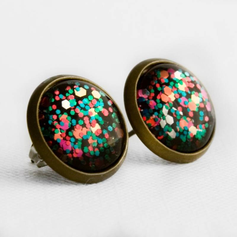 Glitter Party Post Ohrringe in Antike Bronze - Multicolor Regenbogen Kleine Und Sechseckige Ohrstecker Glitter Party Post Ohrringe in Antike Bronze - Multicolor Regenbogen Kleine Und Sechseckige Ohrstecker von JunestoneMarket