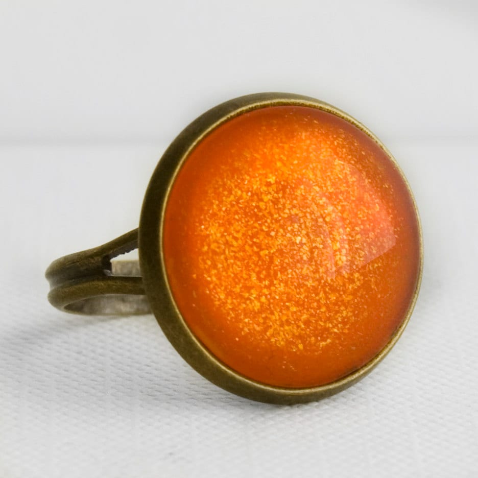 Kürbis Patch Ring in Antike Bronze - Orange Und Gelb Glitter Einstellbare Halloween Herbst Glitzernde Cocktail von JunestoneMarket