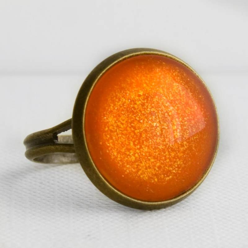 Kürbis Patch Ring in Antike Bronze - Orange Und Gelb Glitter Einstellbare Halloween Herbst Glitzernde Cocktail von JunestoneMarket