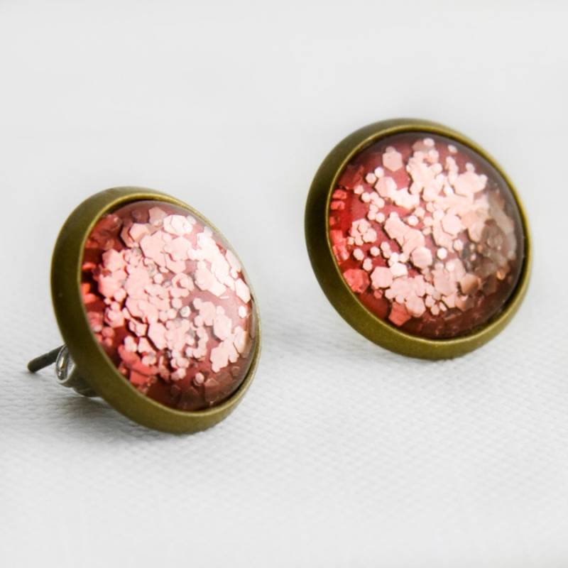 Rosa Chunky Glitter Post Ohrringe in Antike Bronze - Gemischte Sechseckige Ohrstecker Rosa Chunky Glitter Post Ohrringe in Antike Bronze - Gemischte Sechseckige Ohrstecker von JunestoneMarket