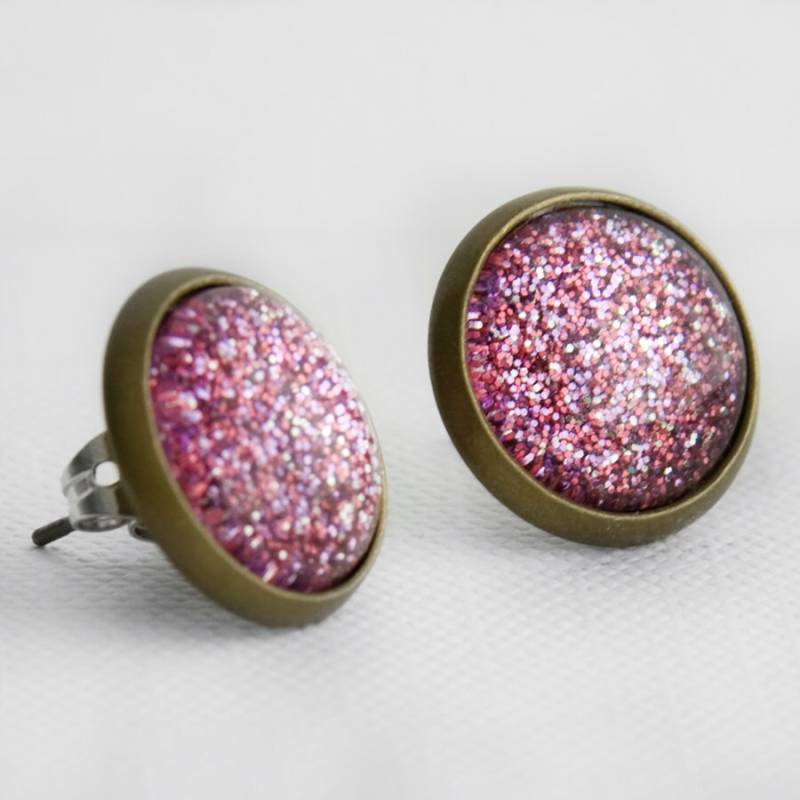 Rosa Glitzer Ohrstecker in Antike Bronze - Lila Fuchsie Glitter Ohrstecker, Glitzernde Ohrringe, Runde Candy Pink Rosa Glitzer Ohrstecker in Antike Bronze - Lila Fuchsie Glitter Ohrstecker, Glitzernde Ohrringe, Runde Candy Pink von JunestoneMarket