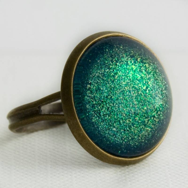 Seafoam Castle Ring in Antike Bronze - Türkis, Grün Und Gelb Glitter von JunestoneMarket