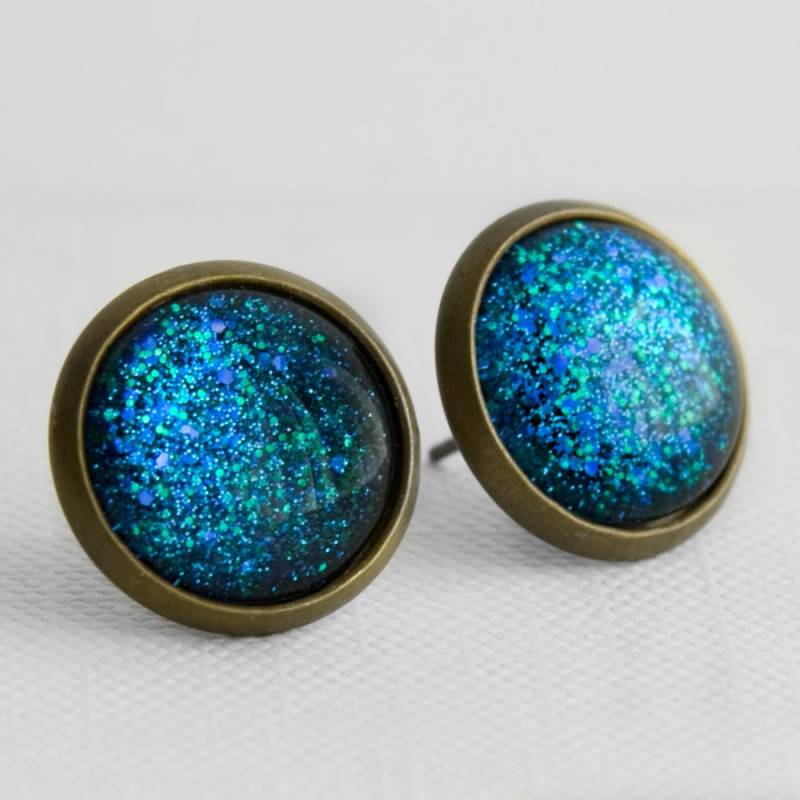 Unterwasser Post Ohrringe in Antiker Bronze - Blau, Indigo & Grün Glitter Ohrstecker Unterwasser Post Ohrringe in Antiker Bronze - Blau, Indigo & Grün Glitter Ohrstecker von JunestoneMarket