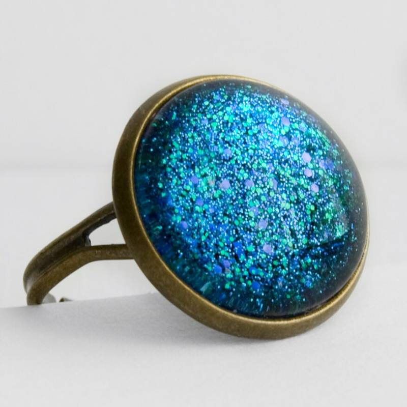 Unterwasser Ring in Antike Bronze - Blau, Indigo & Grün Glitter von JunestoneMarket