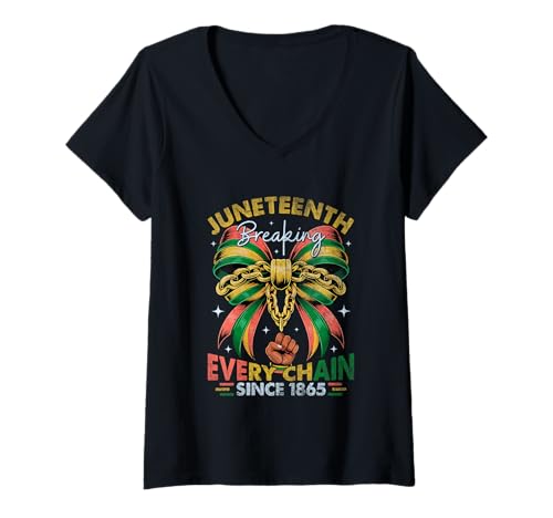 Damen Juneteenth sprengt seit 1865 jede Kette T-Shirt mit V-Ausschnitt Damen Juneteenth sprengt seit 1865 jede Kette T-Shirt mit V-Ausschnitt von Juneteenth Breaking Every Chain