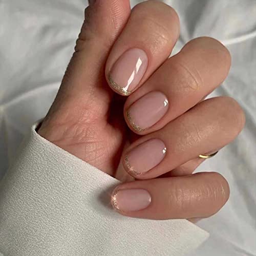 Juneyemo 24 Stück französische künstliche Nägel, glänzend, quadratisch, kurzes Herz, Blumenmuster mit Design, Acrylnägel für Frauen und Mädchen (A) von Juneyemo