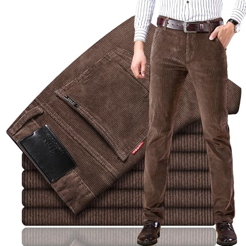 Juneyou Cordhose für Herren, klassische Passform, gerade Passform, flache Vorderseite, lässig, lockere Stretch-Kordsamt, dunkles kaki, 54 von Juneyou