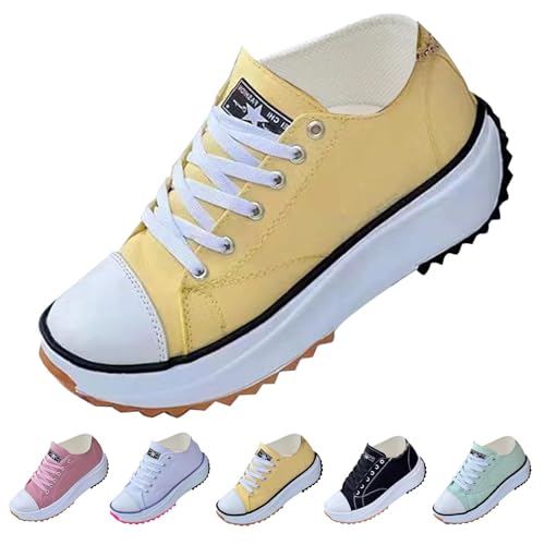 Juneyou Elsvia Orthopädische Canvas-Wanderplattform-Sneaker, Elsvia Orthopädische Canvas-Wanderung, Plateau-Sneaker, Schuhe für Damen, gelb, 37 EU von Juneyou
