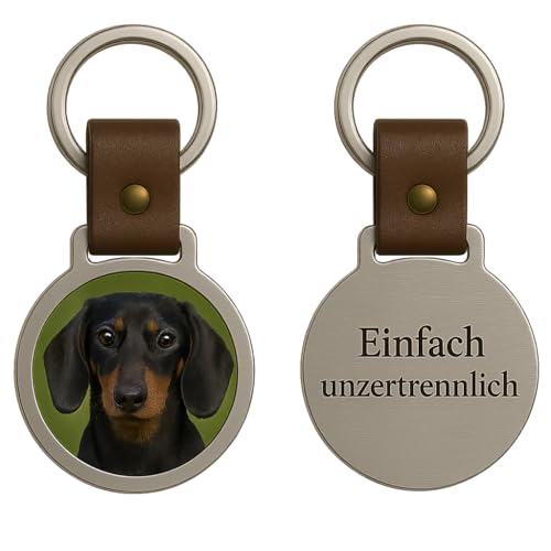 Jung Edelstahl Design – Personalisierter Schlüsselanhänger mit Foto & Gravur – Herz mit Hundepfote aus Edelstahl & Lederband – Geschenk für Tierliebhaber z.B. Katzenfans (Kreis, braun) von Jung Edelstahl Design