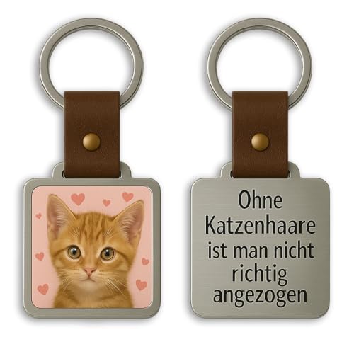 Jung Edelstahl Design – Personalisierter Schlüsselanhänger mit Foto & Gravur – Herz mit Hundepfote aus Edelstahl & Lederband – Geschenk für Tierliebhaber z.B. Katzenfans (Quadrat, braun) von Jung Edelstahl Design