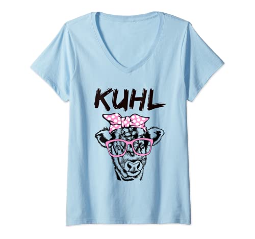 Damen Kuh mit rosa Sonnenbrille & Schleife Bauer Kuh Damen T-Shirt mit V-Ausschnitt Damen Kuh mit rosa Sonnenbrille & Schleife Bauer Kuh Damen T-Shirt mit V-Ausschnitt von Jungbauer Bauern Landwirt Geschenk Ideen