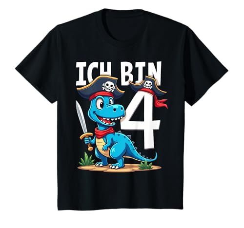 Kinder 4. Geburtstag Piraten Deko 4 Jahre Junge Outfit Pirat Dino T-Shirt von Junge 4 Jahre Dino Pirat Piraten Party Geburtstag