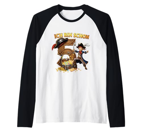5th Birthday Pirate Decoration 5 Years Boy Outfit Pirate Raglan 5th Birthday Pirate Decoration 5 Years Boy Outfit Pirate Raglan von Junge 5 Jahre Pirat Piraten Party Geburtstag Tee