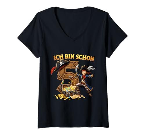 Damen 5th Birthday Pirate Decoration 5 Years Boy Outfit Pirate T-Shirt mit V-Ausschnitt Damen 5th Birthday Pirate Decoration 5 Years Boy Outfit Pirate T-Shirt mit V-Ausschnitt von Junge 5 Jahre Pirat Piraten Party Geburtstag Tee