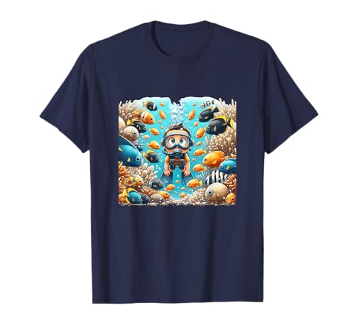 Kinder Taucherabenteuer Unterwasserwelt T-Shirt Kinder Taucherabenteuer Unterwasserwelt T-Shirt von Junge Taucher Entdecker Meerestiere