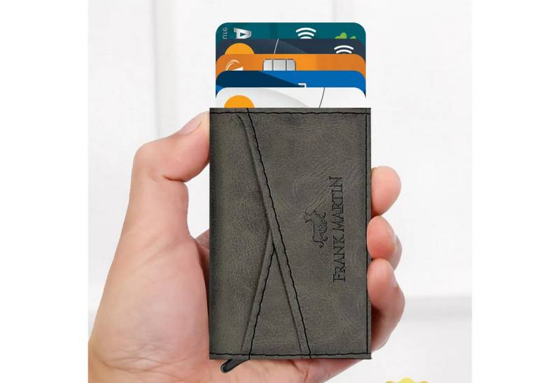 Jungengel Mini Geldbörse Slim Wallet Kreditkartenetui Anthrazit RFID Schutz Kartenhalter, Ultradünnes Slim Wallet Anthrazit mit RFID-Schutz & Automatik von Jungengel