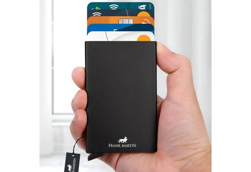 Jungengel Mini Geldbörse Slim Kartenetui Metall Schwarz RFID Schutz Automatik 6 Karten, RFID-geschützt, Kapazität für 5-6 Karten, Unisex, Geschenkbox von Jungengel