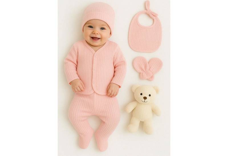 Jungengel Neugeborenen-Geschenkset Erstausstattung Babykleidung nach Geburt Baby-Set Babyausstattung Rosa (Bekleidungsset, 5-tlg., 5-teiliges Set aus Strampler, Mütze, Lätzchen und 2 Fäustlingen) Rosa / Pink, 5-Teilig, 0-3 Monate, Baumwolle, Atmungsaktiv von Jungengel