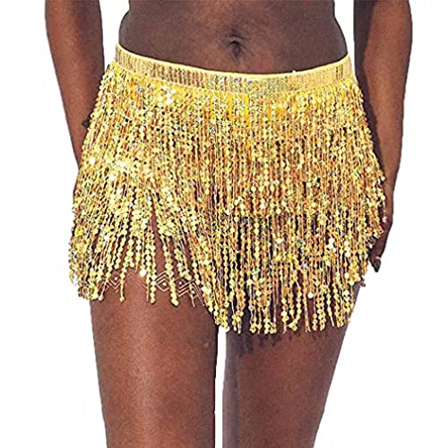 Bauchtanz Quaste Fransenrock Sexy Pailletten Rock Outfit Rave Rock Hüfttuch Kostüme Hip Glitzer Rock Franse Rock Glitzer Rock Karneval Kostüm (Einheitsgröße,Gold) von Jungerhouse