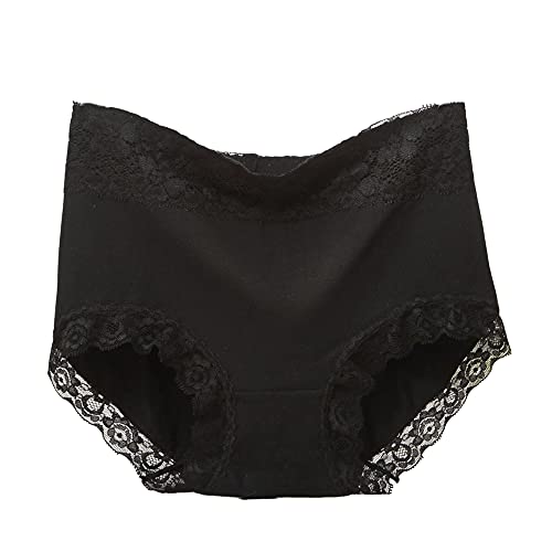 Damen Slip Unterhose Miederhose Baumwolle Hoher High Waist Taillenslip Atmungsaktive Unterwäsche Baumwolle Spitze Panty Hipster mit Feinem Spitzenbesatz an Bein und Taille Hipster (L,Schwarz) von Jungerhouse