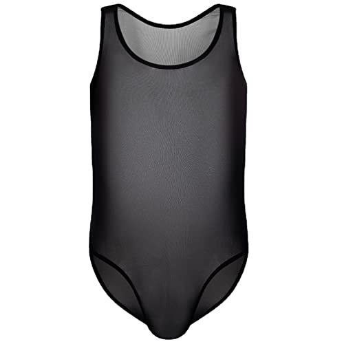 Herren Body Bodysuit Durchsichtig Stringbody Overall Ouvert Mesh Netzbody Jumpsuit Unterhemd Körperformung Boxer Unterwäsche Männer Unterwäsche Fischnetz Dessous Clubwear (L,Schwarz) von Jungerhouse