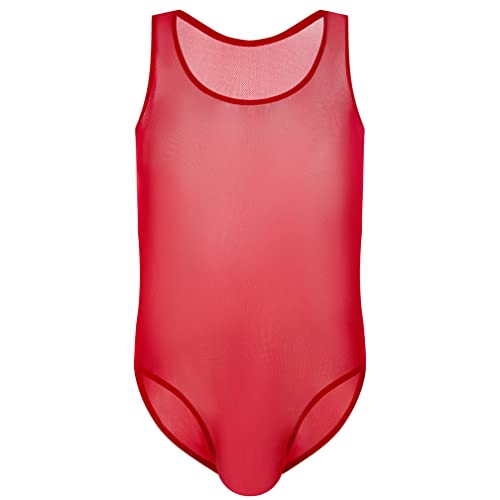 Herren Body Bodysuit Durchsichtig Stringbody Overall Ouvert Mesh Netzbody Jumpsuit Unterhemd Körperformung Boxer Unterwäsche Männer Unterwäsche Fischnetz Dessous Clubwear (XL,Rot) von Jungerhouse