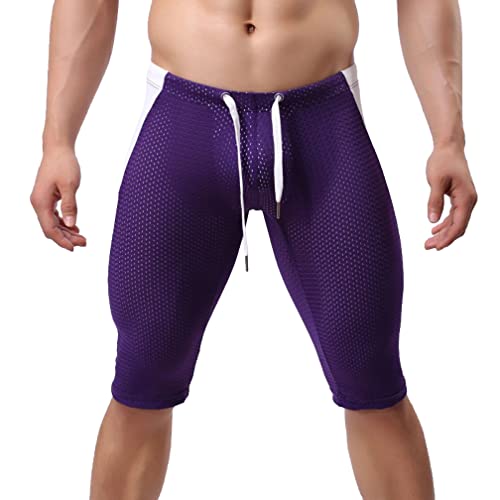 Herren Boxershort Tights Unterwäsche mit Kordelzug Atmungsaktive Kurze Hose Unterhosen transparent Netz Nachtwäsche Strand Shorts Freizeithose Sportunterhose klassisch Underpants (XL,Lila) von Jungerhouse