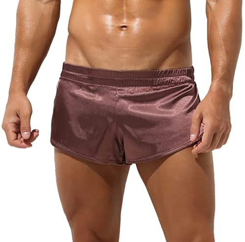 Herren Boxershorts Retro Shorts Satin Glanz Shorts Kurze Hose Unterhosen Pants Boxer Brief Trunk Männer Unterwäsche Nachtwäsche Pyjama Hose (L,Kaffee) von Jungerhouse