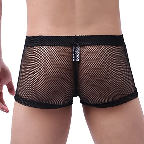 Herren Boxershorts Sexy Unterwäsche Mesh-Unterhose Transparent Männer Niedrige Taille Mesh Boxer Netz-Boxershorts Autmungsaktiv Sportunterhose (L,Schwarz) von Jungerhouse