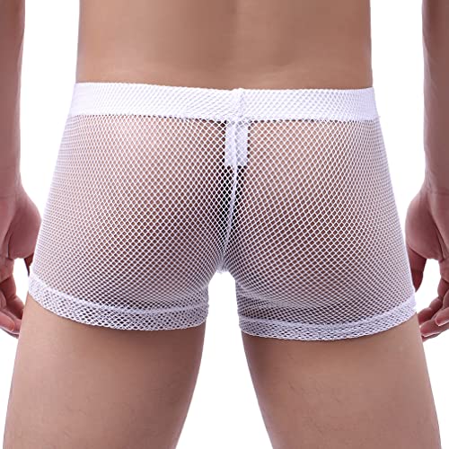 Herren Boxershorts Sexy Unterwäsche Mesh-Unterhose Transparent Männer Niedrige Taille Mesh Boxer Netz-Boxershorts Autmungsaktiv Sportunterhose (XXL,Weiß) von Jungerhouse