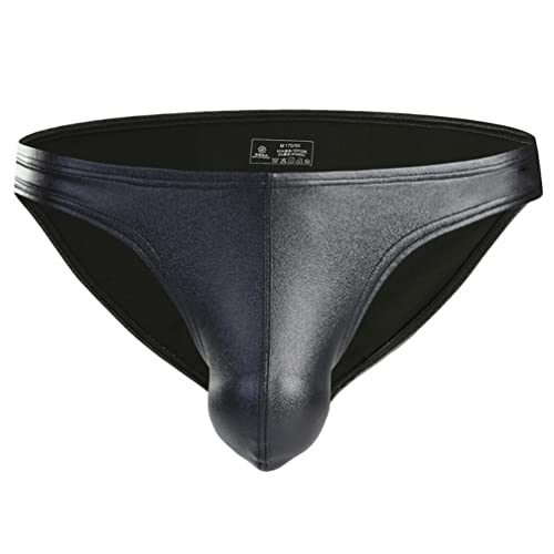 Herren Lackleder Slips Unterhose Wetlook sexy Unterwäsche Leder Lack Briefs Thong G-String Strings Tangas Erotik Dessous Reizwäsche Glanz Look Höschen (XXL,Schwarz) von Jungerhouse