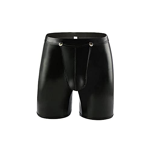 Herren Leder Boxershorts,Wetlook Sexy Unterwäsche Trunks , Reizwäsche für Männer, Clubwear Gay Hipster Jockstraps Slips Tanga mit offenem Schritt Ouvert Shorts Long PU Low Rise Pants (schwarz,L) von Jungerhouse