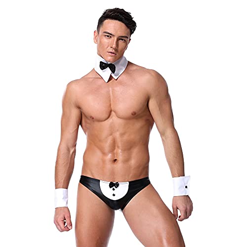 Herren Sexy Dessous Set Unterwäsche Männer Bodysuit Kellner Kostüm Reizwäsche Cosplay Dessous Zubehör Männer Weste Anzug mit Strings Slips Boxershorts Clubwear (Style 20191,Einheitsgröße) von Jungerhouse