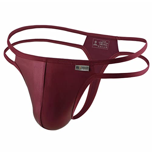 Herren Sexy Jockstrap Mini Wetlook String Tanga PU Kunstleder Thong Metallic Bikini Slip T-Back Männer G-String Slips Briefs Ouvert Unterhose G-Strings Unterwäsche (XL,Weinrot) von Jungerhouse