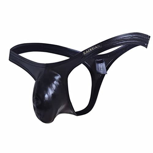 Herren Tanga sexy Unterwäsche Männer String Thong Wetlook Kunstleder Unterwäsche Erotik Unterwäsche T-Back Unterhosen G- String Slips Clubwear (L,Schwarz) von Jungerhouse