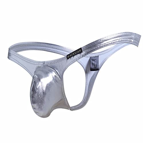 Herren Tanga sexy Unterwäsche Männer String Thong Wetlook Kunstleder Unterwäsche Erotik Unterwäsche T-Back Unterhosen G- String Slips Clubwear (L,Silber) von Jungerhouse