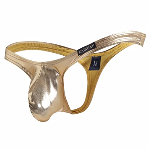 Herren Tanga sexy Unterwäsche Männer String Thong Wetlook Kunstleder Unterwäsche Erotik Unterwäsche T-Back Unterhosen G- String Slips Clubwear (XL,Gold) von Jungerhouse