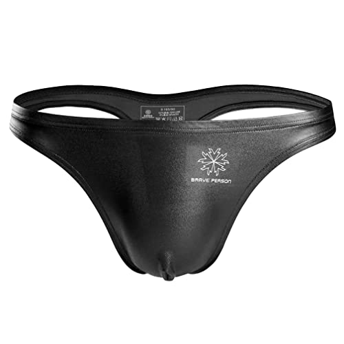 Herren Tangas String Thong Sexy Lackleder Jockstrap Erotische Unterwäsche Lack Briefs Unterwäsche Wetlook G- String Unterhosen für Sport und Freizeit T-Back Unterhosen Clubwear (M,Schwarz) von Jungerhouse