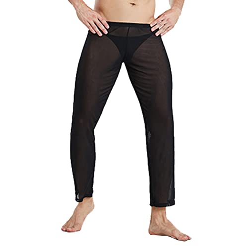 Herren Transparente Hose Slim Fit Lang Hosen Mesh Atmungsaktiv Netzhosen Fishnet Unterwäsche Sommer Hosen Pants Schlafanzughosen Dessous Nachtwäsche Loose Fit Freizeithose (S,Schwarz) von Jungerhouse