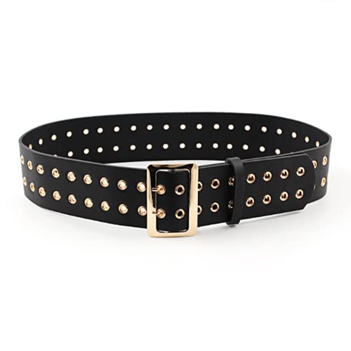 Jungerhouse Damen Gürtel Doppelter Ösengürtel fashion mode PU Leder Jeansgürtel Doppelloch Nietengürtel Punk Gürtel (Schwarz) von Jungerhouse
