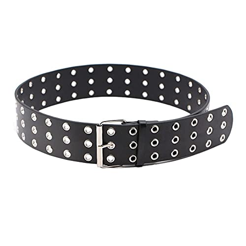 Jungerhouse Damen Leder Doppelter Loch Ledergürtel Mode Hohle Blume schwarz mit Dornschliesse Punk Gothic Partygürtel 3-Loch (Breite 3.5cm) von Jungerhouse