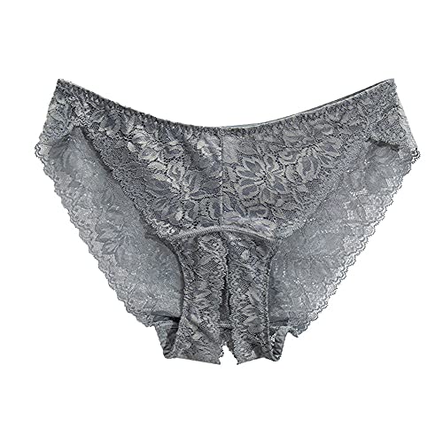 Jungerhouse Damen Sexy Spitze Slips Charmant Crotchless Panties Atmungsaktive Ouvert-Slip Höschen Hohl Strings Unterwäsche Transparente Ouvertslip Tanga Offenem Schritt Unterhosen Thong (L,Grau) von Jungerhouse