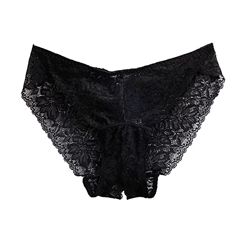 Jungerhouse Damen Sexy Spitze Slips Charmant Crotchless Panties Atmungsaktive Ouvert-Slip Höschen Hohl Strings Unterwäsche Transparente Ouvertslip Tanga Offenem Schritt Unterhosen Thong (L,Schwarz) von Jungerhouse