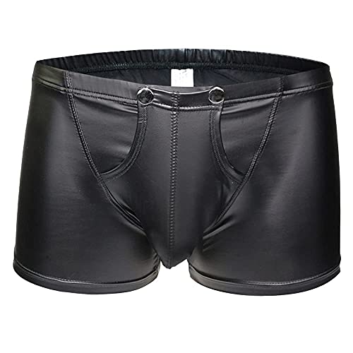 Jungerhouse Herren Boxershorts Leder Wetlook Sexy Unterwäsche Briefs Pants Reizwäsche für Männer Clubwear Gay Hipster Trunks Jockstraps Slips Tanga mit offenem Schritt Ouvert Shorts (Schwarz,L) von Jungerhouse